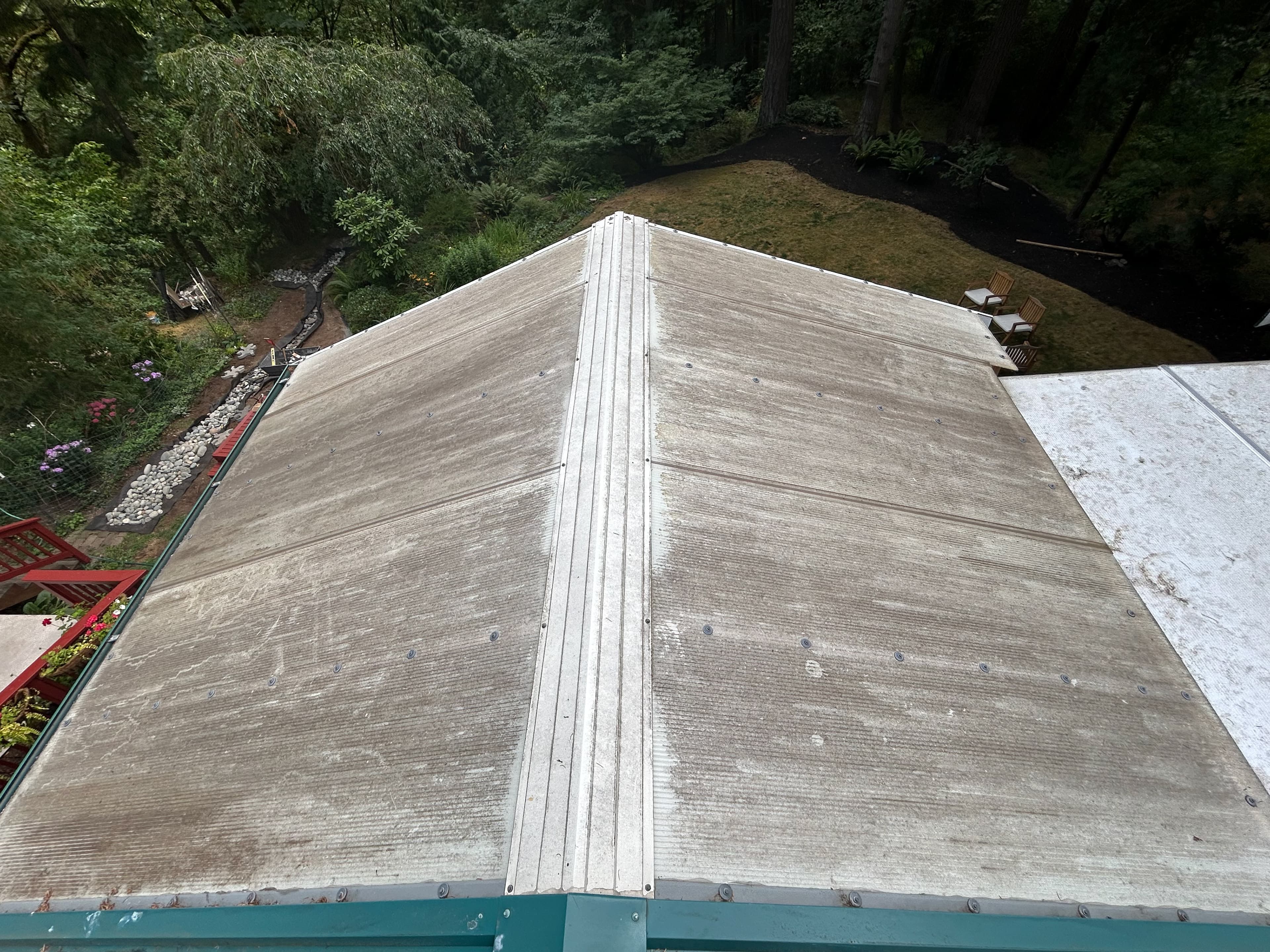 Roof before cleaning - heavy moss and algae buildup